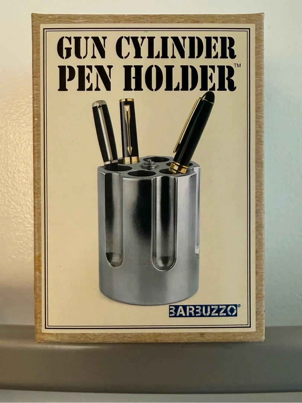 Silver Gun Cylinder Pen Holder - Novelty Desk Organizer